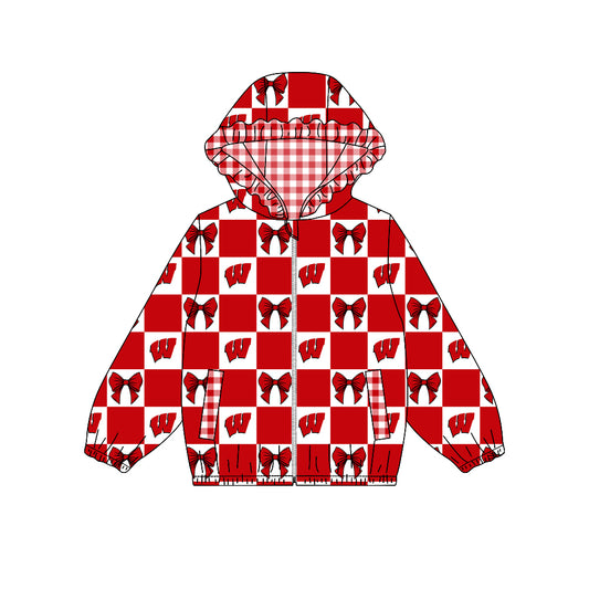 Preorder (moq 5) Baby Girls Bows Clemson Checked Team Ruffle Hoodie Tops