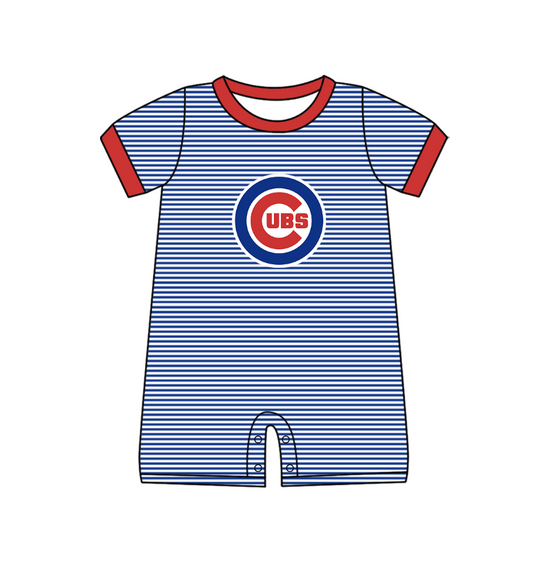 Preorder (moq 5)Baby Boys Short Sleeve Stripe Cubs Team Rompers