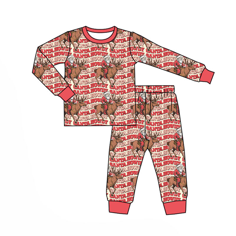 Preorder (moq 5)Baby Boys Santa Deer Howdy Checked Top Pants Christmas Pajamas Sets