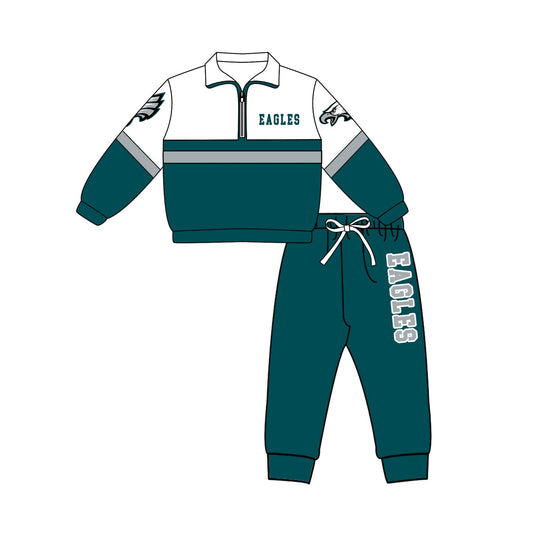 Preorder (moq 5)Baby Boys Eagles Zip Pullovers Jogger Team Clothes Set