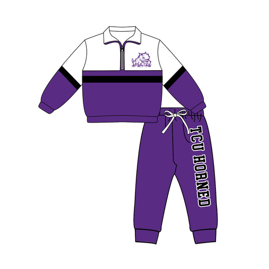 Preorder(moq 5)Baby Boys Tcu Horned Zip Pullover Pants Team Clothes Sets