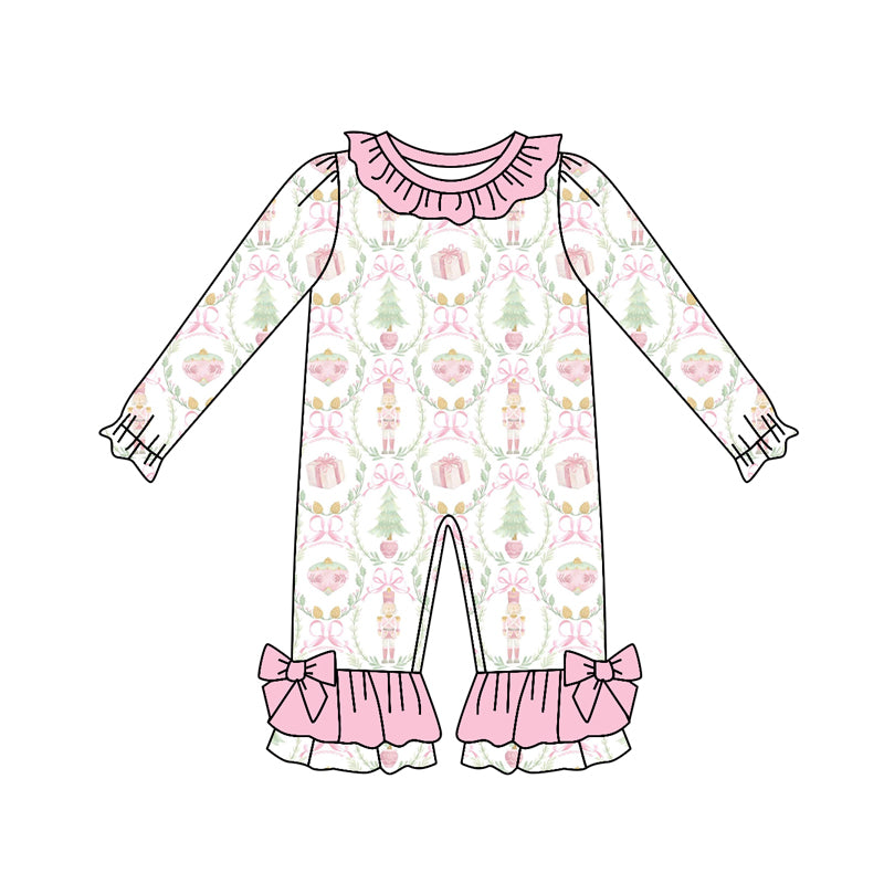 Preorder (moq 5)Baby Girls Long Sleeves Gifts Trees Bows Plaid Ruffle Pant Rompers