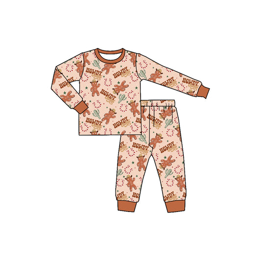 Preorder (moq 5)Baby Boys Christmas Howdy Gingerbread Shirts Pants Pajamas Sets
