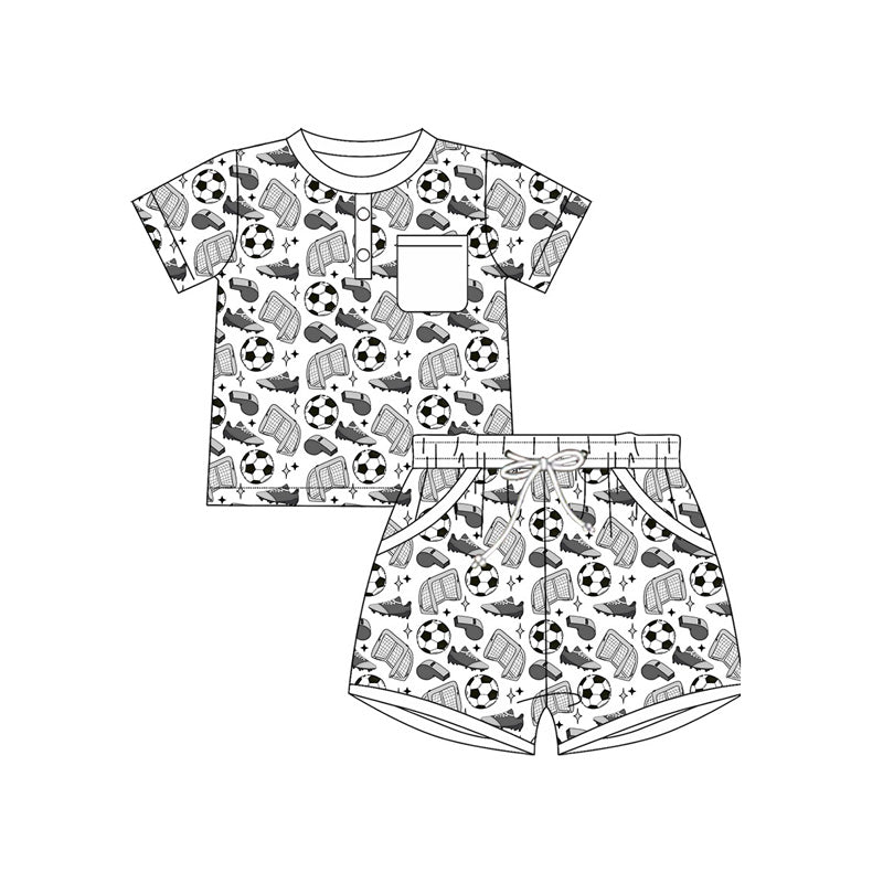 Preorder (moq 5)Baby Boys Stars Footballs Button Top Pockets Short Team Clothes Sets