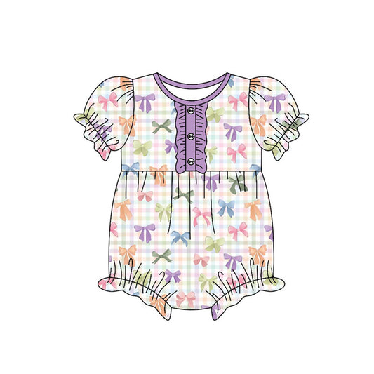 Preorder(moq 8)Baby Girls Colorful Checked Bows Button Ruffle Rompers