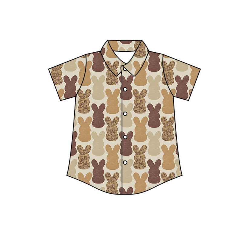 Preorder(moq 5) Baby Boys Khaki Camo Rabbits Plaid Button Easter Shirts Top