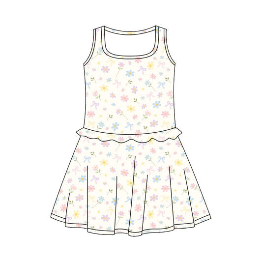 Preorder (moq 5)Baby Girls Sleeveless Colorful Flowers Bows Knee Length Dresses