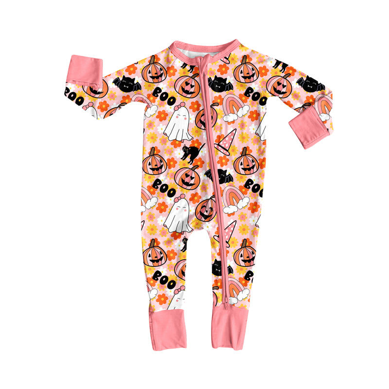 preorder(moq 5)Baby Infant Boys Long Sleeves Flowers Ghosts Halloween Zipper Rompers