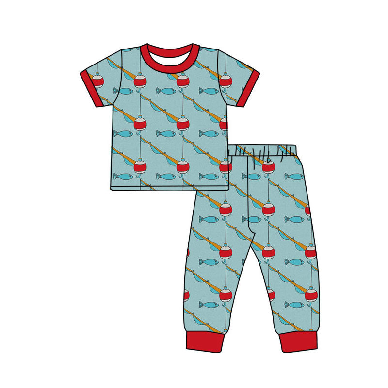 Preorder(moq 5) Baby Boys Fishes Plaid Top Pants Hunting Pajamas Sets