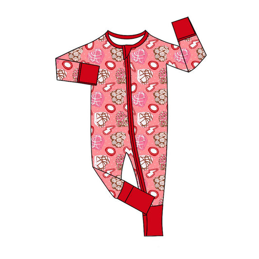 Preorder (moq 5)Baby Girls Turquoises Hearts Western Valentines Two Way Zip Convertible Rompers