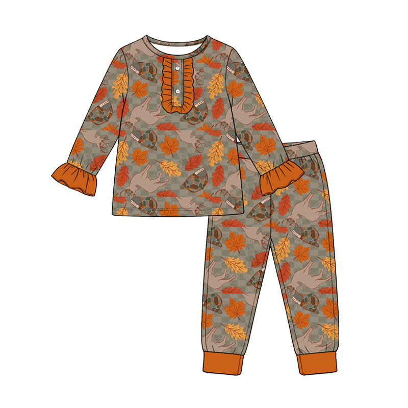 Preorder (moq5) Girls Christmas Santa Print Long Sleeve Pajama Set Kids Two-Piece Sleepwear