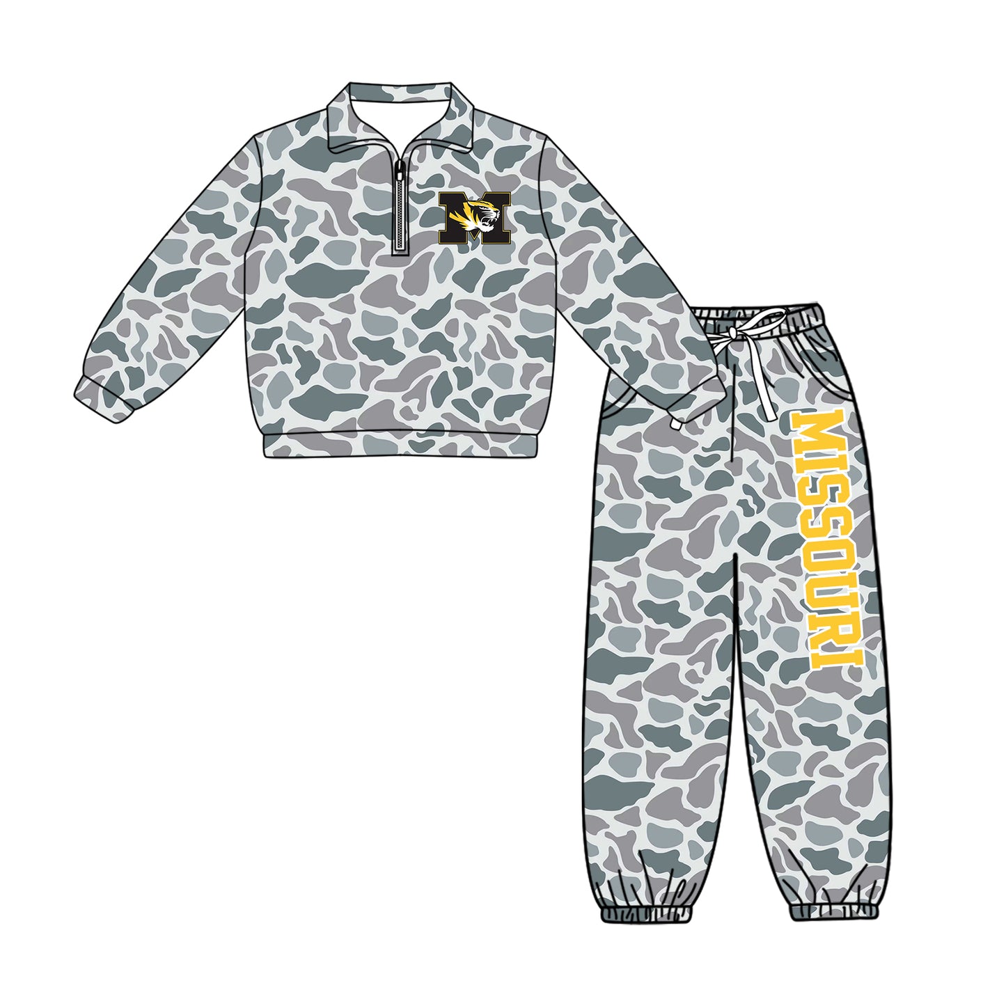 Preorder(moq 5)Baby Boys Missouri Zip Pullover Pockets Pants Team Clothes Sets