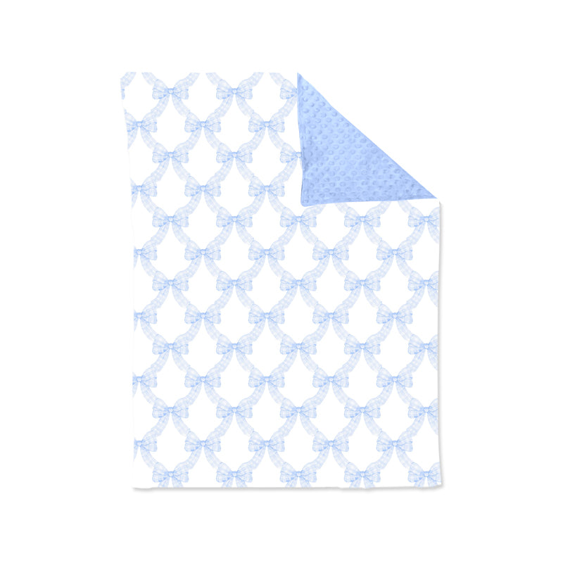 Preorder(moq 5) Baby Kids Blue Bows Plaid Minky Blankets