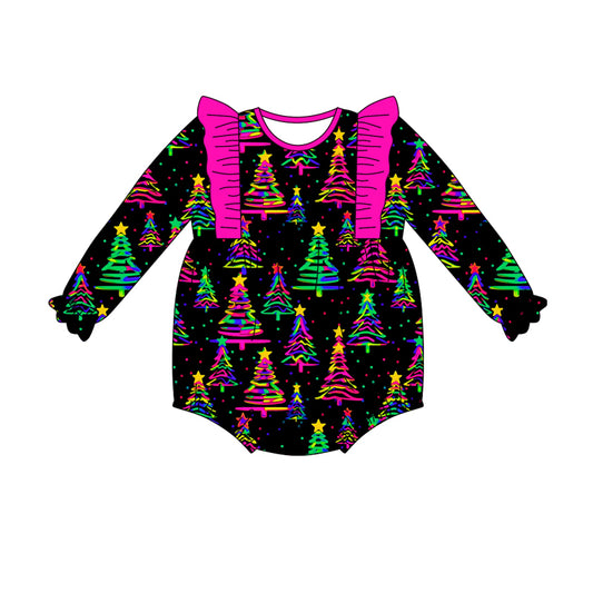 Preorder(moq 5)Baby Girls Colorful Trees Stars Ruffle Rompers