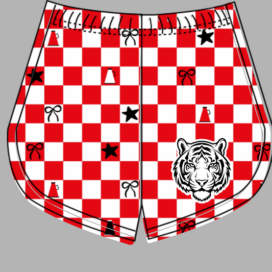Preorder (moq 5)Baby Girls White Orange Checked Tigers Cheer Team Shorts Bottoms