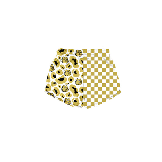 Preorder (moq 5)Baby Girls Yellow Checked Leopard Bulldogs Team Shorts Bottom