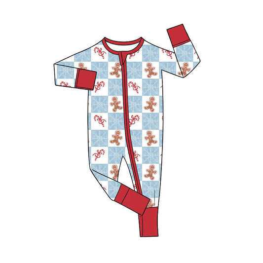 Preorder (moq 5)Baby Girls Gingerbread Candy Cane Christmas Two Way Zip Convertible Rompers