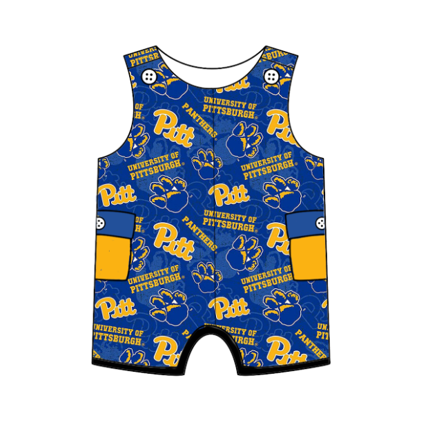 Preorder (moq 5)Baby Girls Blue Sleeveless Panthers Team Shorts Rompers