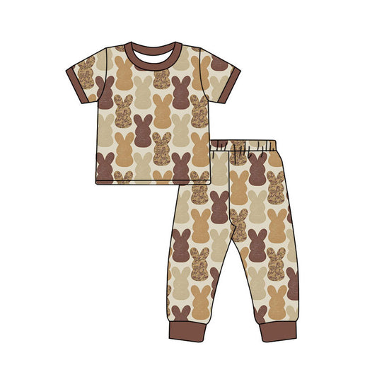 Preorder(moq 5) Baby Boys Khaki Camo Rabbits Plaid Top Pants Easter Pajamas Sets