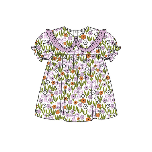 Preorder moq 5 Baby Girls Colorful Flowers Bows Collar Knee Length Dresses