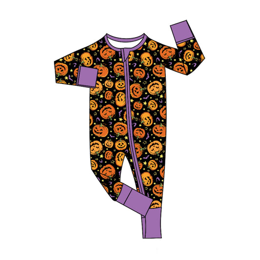 Preorder (moq 5)Baby Boys Ghost Pumpkins Halloween Two Way Zip Convertible Rompers