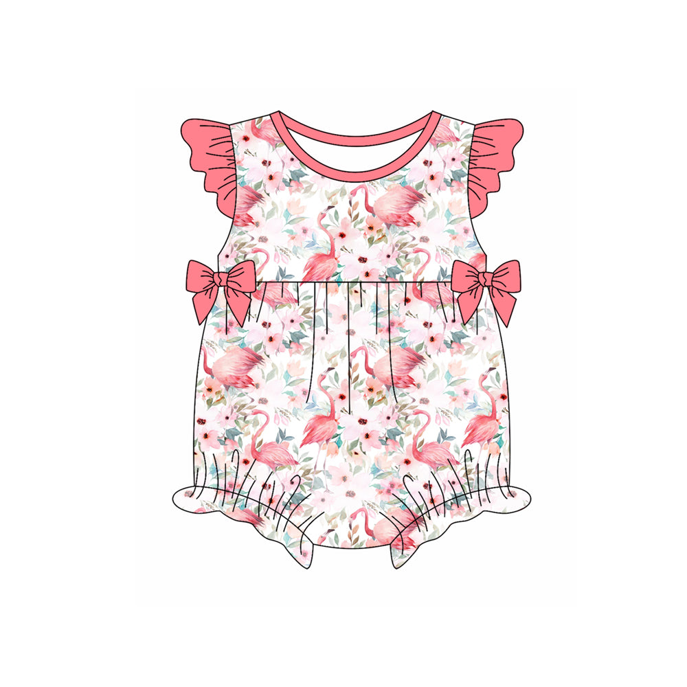 Preorder(moq 5)Baby Infant Girls Pink Flamingo Flowers Summer Rompers