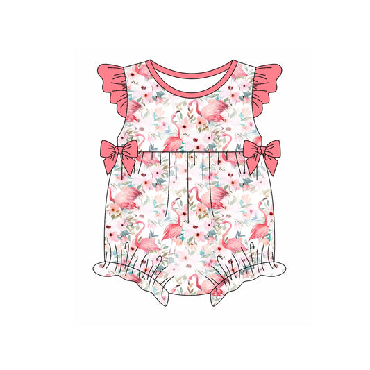 Preorder(moq 5)Baby Infant Girls Pink Flamingo Flowers Summer Rompers