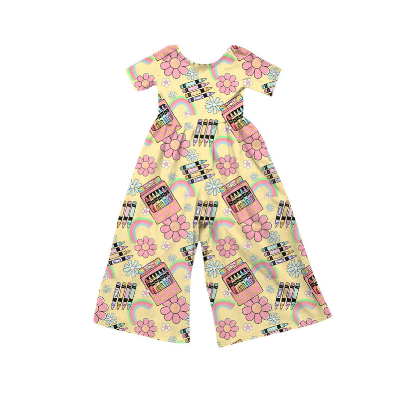 Preorder (moq 5)Baby Girls Pencils Flowers Back to School Pant Jumpsuits