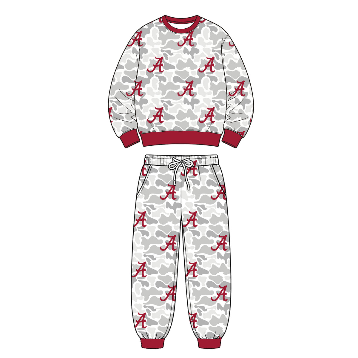 Preorder (moq 5) Baby Boy Clothes Light Camo Cursive Monogram Print Long Sleeve Round Neck Top Jogger Pant Outfit Set