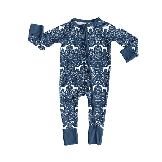 Preorder (moq 5)Baby Boys Long Sleeve Dogs Ducks Hunting Two Way Zip Convertible Rompers