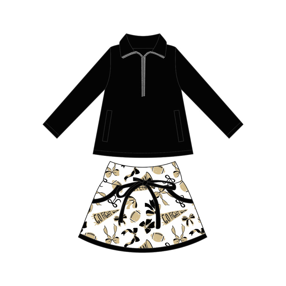 Preorder moq 5 Baby girls Black Pullover team Tee Shirts Golden Skorts Clothes Sets