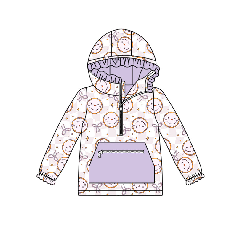 Preorder (moq 5)Baby Girls Purple Smile Bows Zip Hooded Pullovers Tops