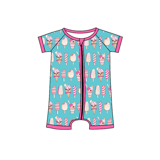 Preorder(moq 5)Baby Infant Girls Blue Pink Popstick Zip Summer Rompers