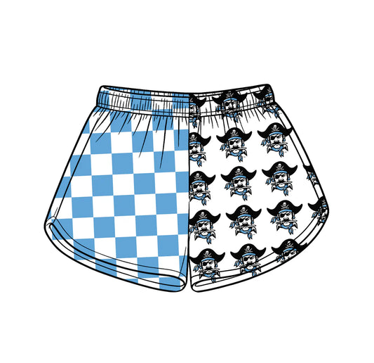 Preorder (moq 5)Baby Girls Blue Checked Hankinson Pirates Team Shorts Bottom