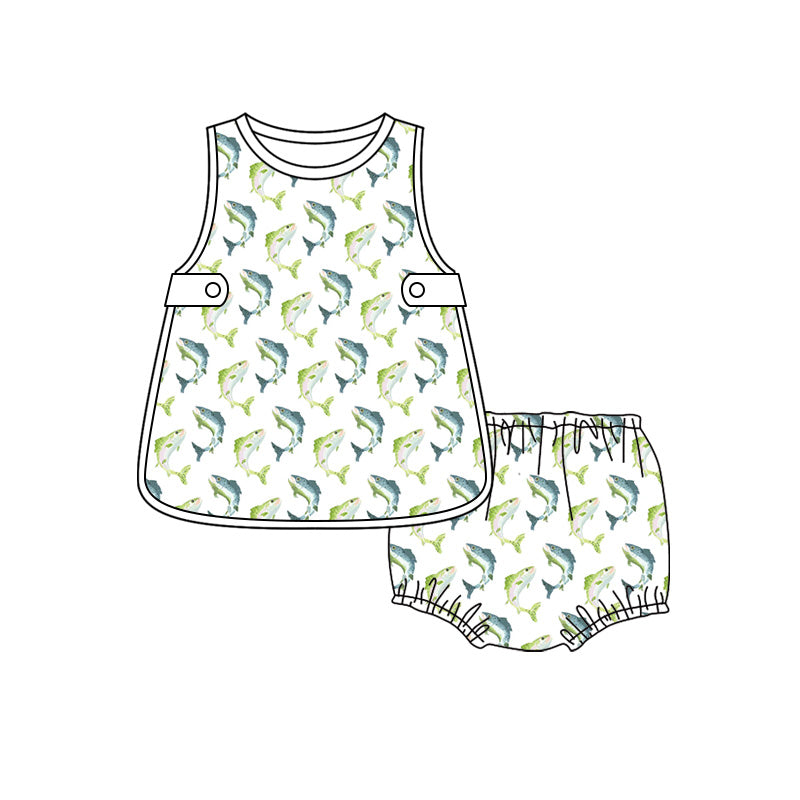 Preorder moq 5 Baby Boys Fishes Plaid Hunting Top Bummies Short Clothes Set
