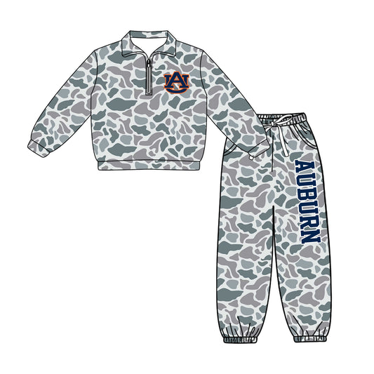Preorder(moq 5)Baby Boys Auburn Zip Pullover Pockets Pants Team Clothes Sets