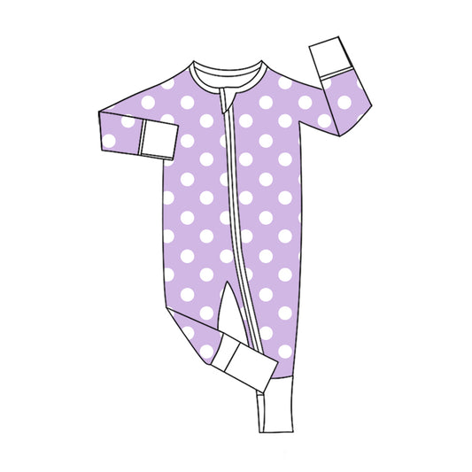 Preorder (moq 5)Baby Girls Purple Polka Dots Two Way Zip Convertible Rompers