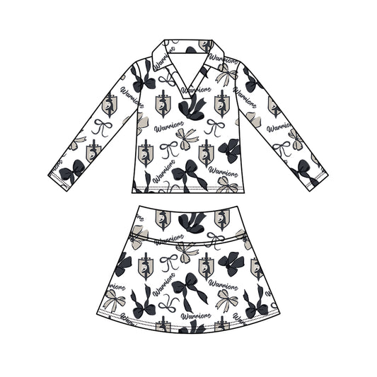 Preorder (moq 5)Baby Girls Bows Warriors Top Skirt Short Team Clothes Set