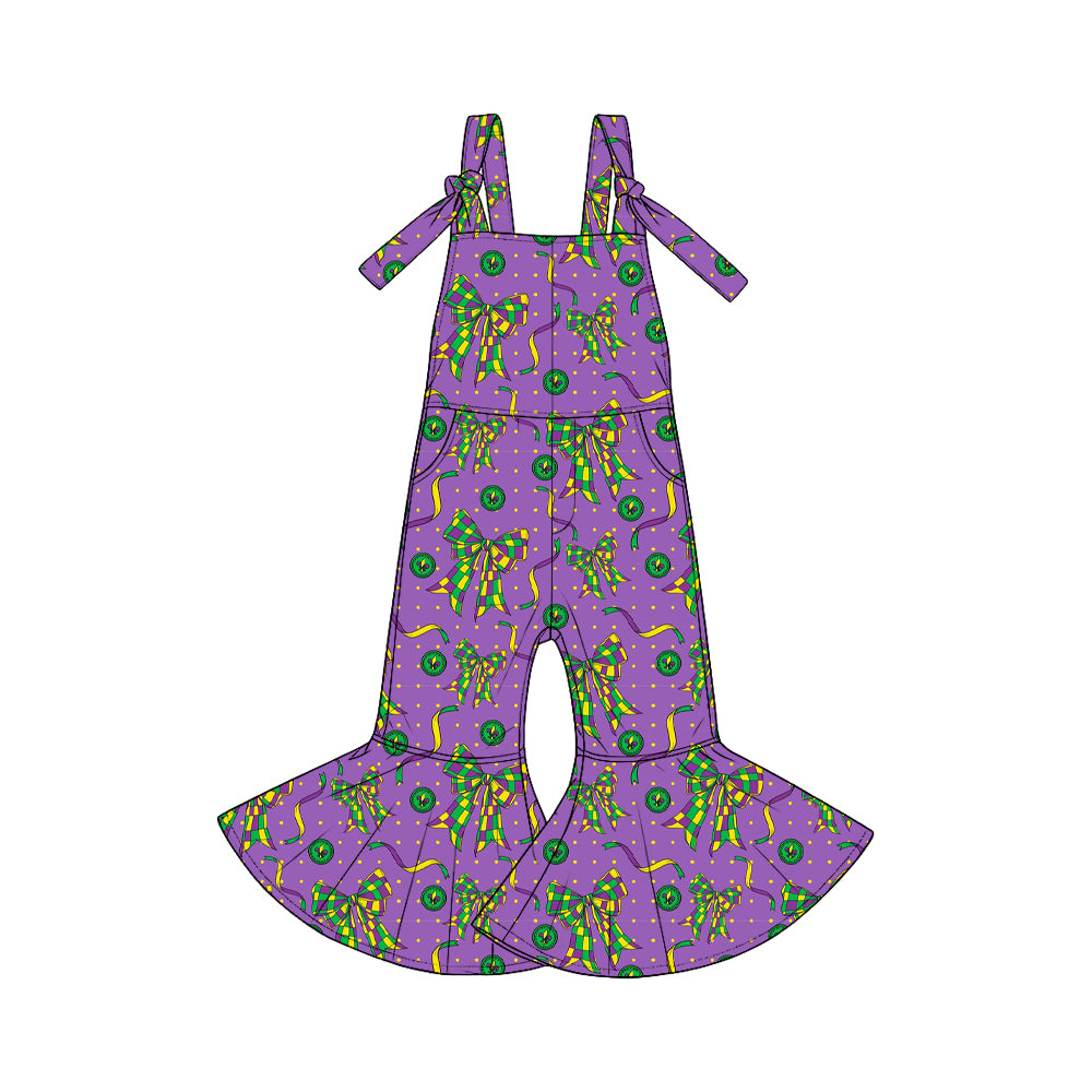 Pre-order(moq5)  Cute Girls Easter Sleeveless Tie Strap Flared Jumpsuit with Pockets