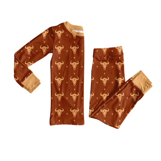 Preorder(moq 5) Baby Boys Bull Skull Stars Plaid Top Pants Western Pajamas Set