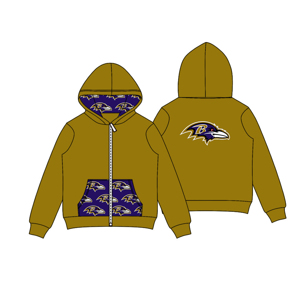 Preorder (moq 5)Baby Boys Olive B Eagle Team Pocket Zipper Hoodies Tops