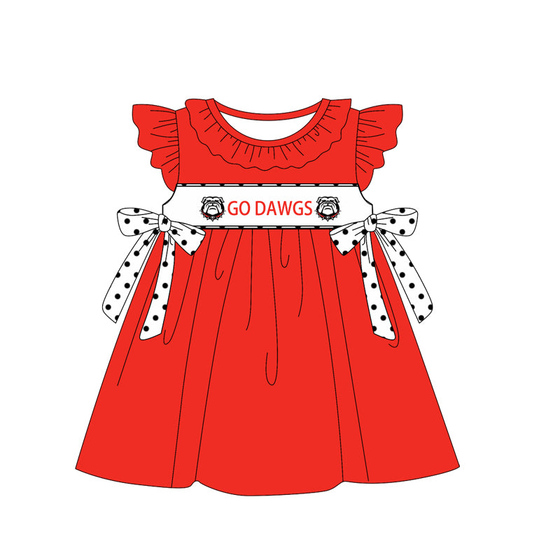 Preorder (moq 5)Baby Girls Go Dawgs Team Bows Knee Length Dresses