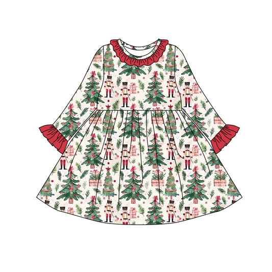 Preorder (moq 5)Baby Girls Christmas Trees Soldiers Plaid Ruffle Knee Length Dresses