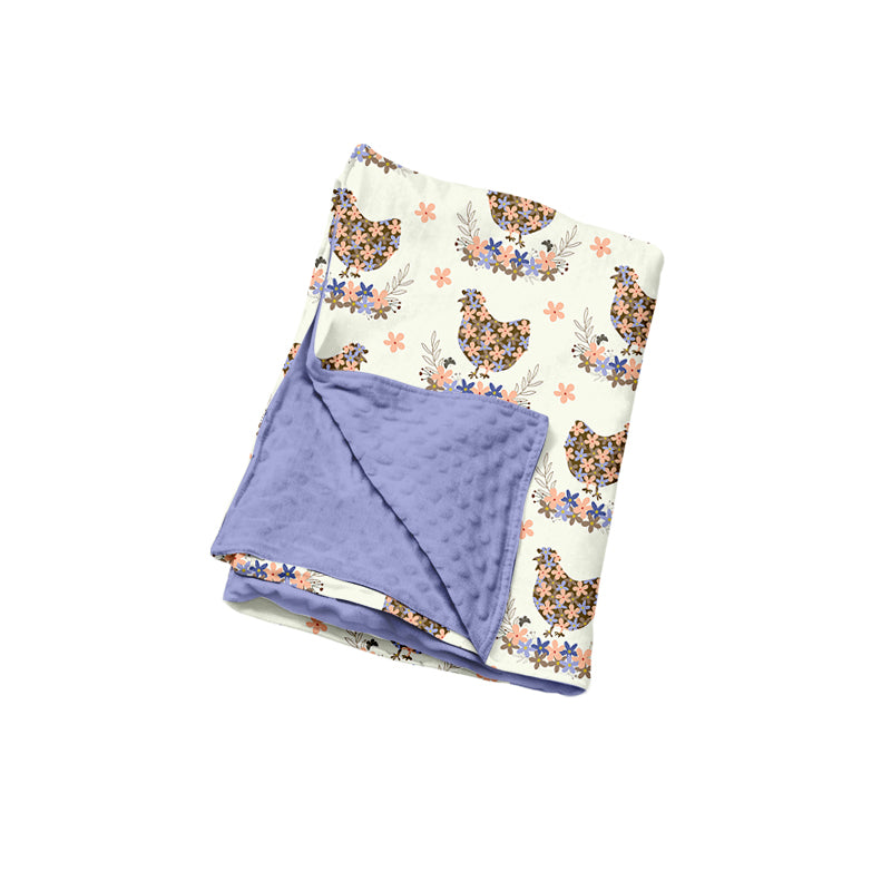 Preorder (moq 5) Baby Girl Clothes Floral Chicken Mixed Print Minky Dot Backing Baby Swaddle Blanket