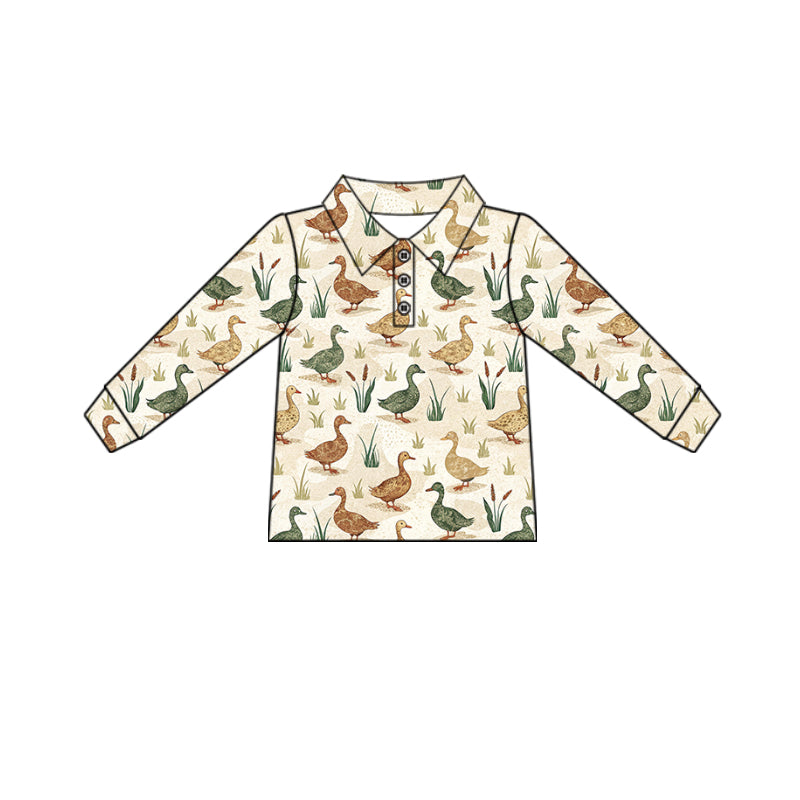 Preorder (moq 5)Baby Boys Long Sleeve Ducks Hunting Button Polo Shirts Top