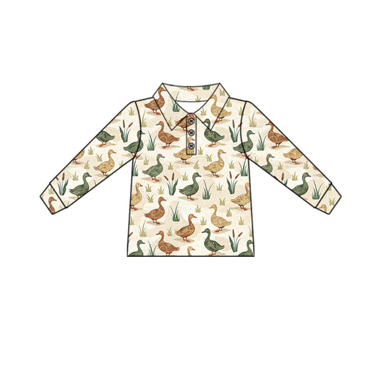 Preorder (moq 5)Baby Boys Long Sleeve Ducks Hunting Button Polo Shirts Top
