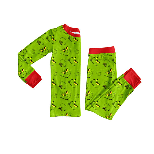 Preorder (moq 5)Baby Girls Green Face Plaid Top Pant Christmas Pajamas Set