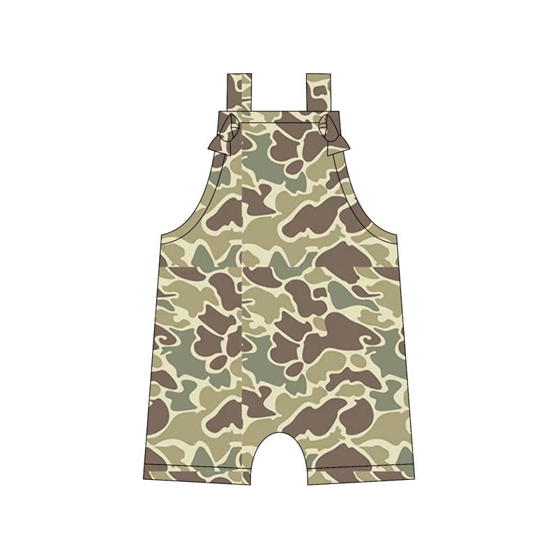 Preorder moq 5 Baby Boys Straps Light Green Camouflage Rompers
