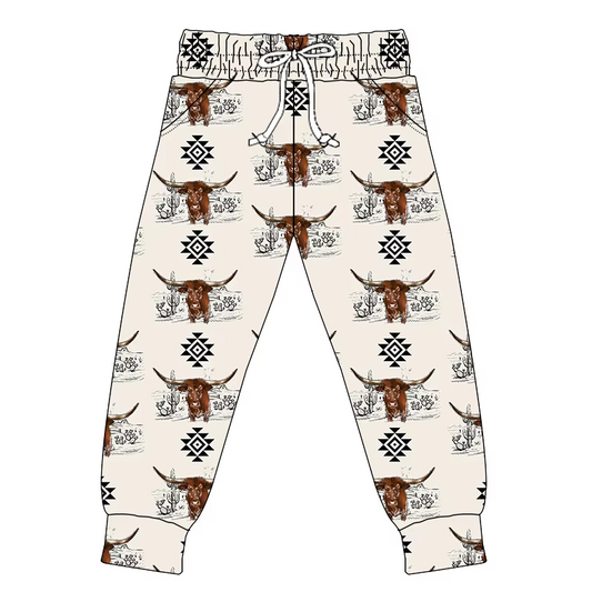Preorder(moq 5) Adult Women Pockets Aztec Highland Cows Pants Jogger Bottoms