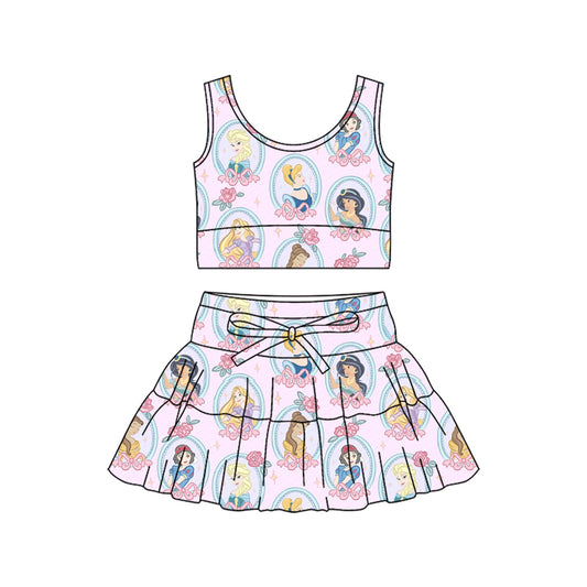 Preorder (moq 5)Baby Girls Sleeveless Flowers Princess Vest Top Skirt Shorts Clothes Set